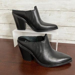 Marc Fisher Women's Cowgirl Slide Mule Leather Block Heels Size 6.5 Black